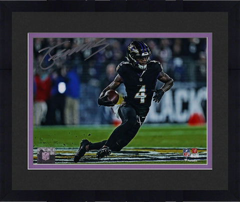 Framed Zay Flowers Baltimore Ravens Signed 8" x 10" Black Jersey Running Photo
