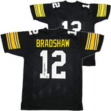 STEELERS TERRY BRADSHAW AUTOGRAPHED SIGNED BLACK JERSEY BECKETT WITNESS 239865