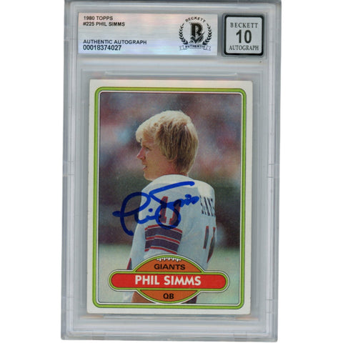 Phil Simms Autographed/Signed 1980 Topps #225 Slab Trading Card Beckett 53185