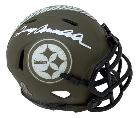 Terry Bradshaw Signed In White Steelers Salute To Service Mini Speed Helmet BAS