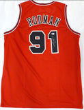 Chicago Bulls Dennis Rodman Autographed Red Jersey (Damaged) Beckett QR #WB23758