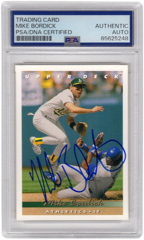 Mike Bordick Signed A's 1992 Upper Deck Baseball Trading Card #189  (PSA Enc...
