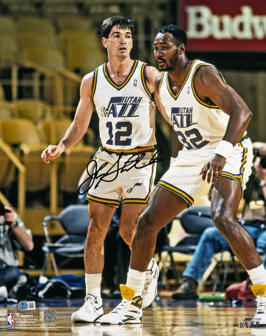 JOHN STOCKTON AUTOGRAPHED 16X20 PHOTO JAZZ W/ KARL MALONE BECKETT WITNESS 224362
