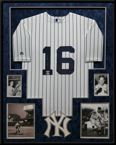 FRAMED SUEDE WHITEY FORD AUTOGRAPHED SIGNED NEW YORK YANKEES JERSEY PSA COA