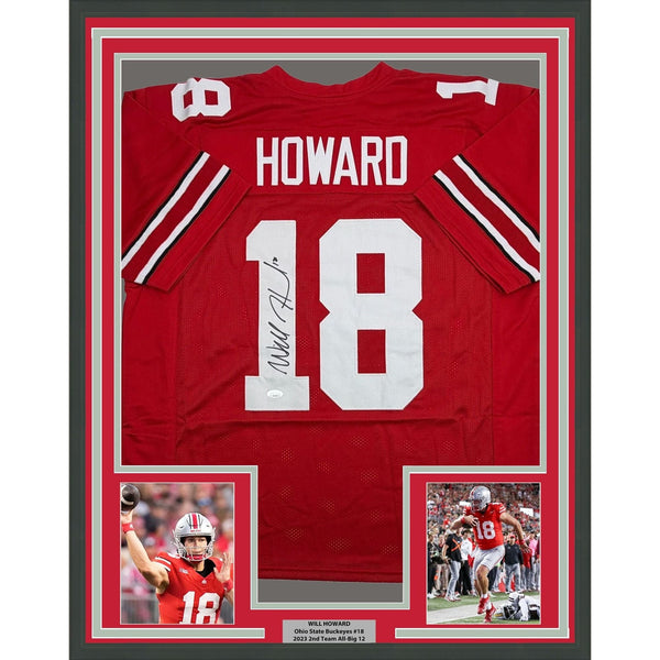 Framed Autographed/Signed Will Howard 35x39 Ohio State Red Jersey JSA COA
