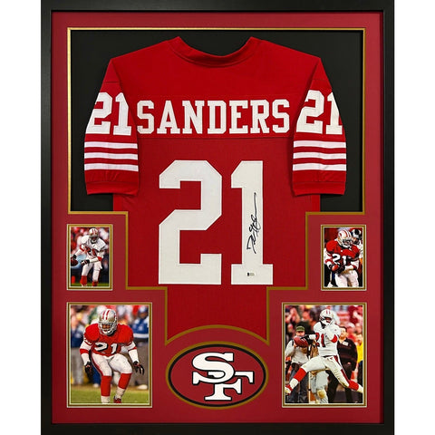 Deion Sanders Autographed Signed Framed 49ers Red Jersey BECKETT