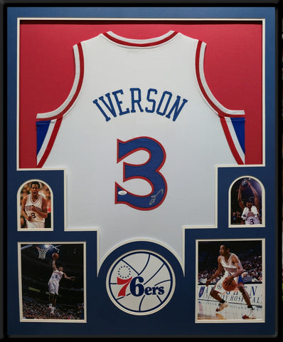 FRAMED PHILADELPHIA 76ERS ALLEN IVERSON AUTOGRAPHED SIGNED JERSEY JSA COA