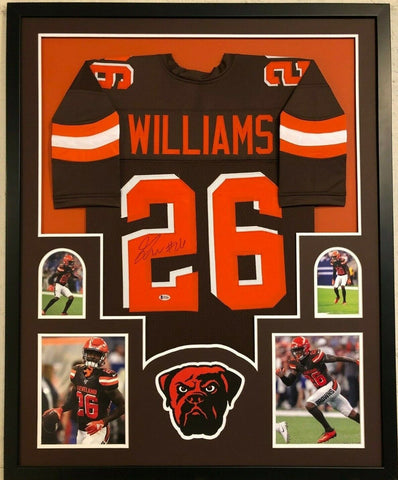 FRAMED CLEVELAND BROWNS GREEDY WILLIAMS AUTOGRAPHED SIGNED JERSEY BECKETT COA