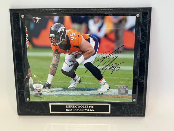 Derek Wolfe Autographed Denver Broncos 8x10 Photo w/ Plaque James Spence COA
