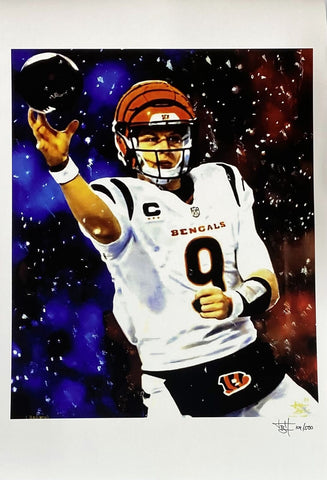 Joe Burrow 12x18 Cincinnati Bengals Lithograph Signed By Joshua Barton