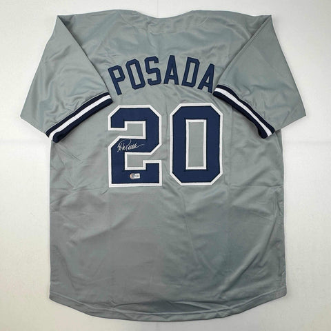 Autographed/Signed Jorge Posada New York Grey Baseball Jersey Beckett BAS COA