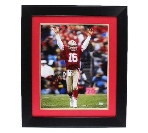 Joe Montana Signed San Francisco 49ers Framed 16x20 NFL Photo - Red Jersey Celeb
