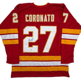 Autographed/Signed Matt Coronato Calgary Red Hockey Jersey Beckett BAS COA