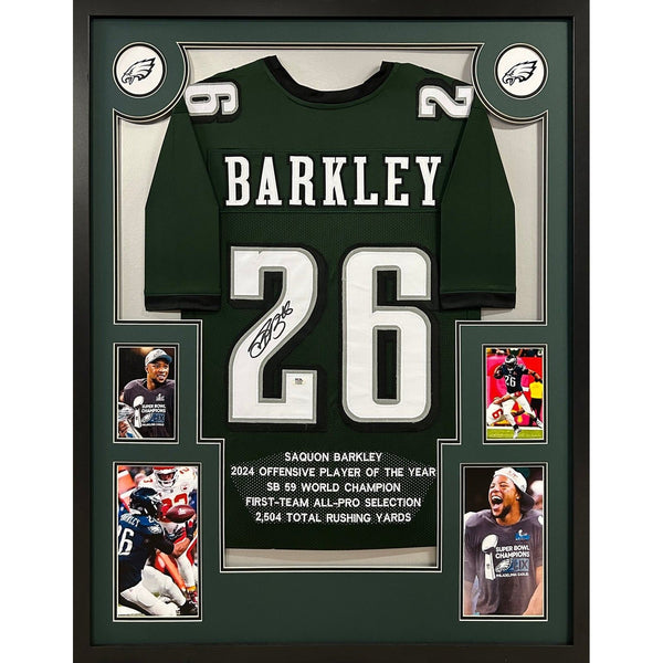 Saquon Barkley Autographed Signed Framed Stat Philadelphia Eagles Jersey BECKETT