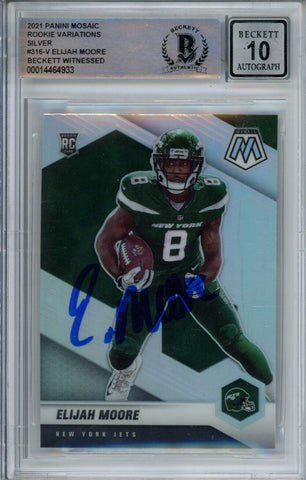 Elijah Moore Signed 2021 Mosaic Rookie Variations #316-V Card BAS 10 Slab 38657