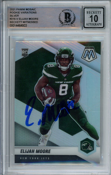 Elijah Moore Signed 2021 Mosaic Rookie Variations #316-V Card BAS 10 Slab 38657