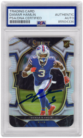 Damar Hamlin Signed Bills 2022 Panini Select Prizm Silver Die Cut Card #100 -PSA