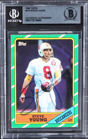 Buccaneers Steve Young Authentic Signed 1986 Topps #374 Rookie Card BAS Slabbed