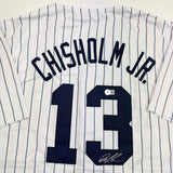 Autographed/Signed Jazz Chisholm Jr. New York Pinstripe Baseball Jersey BAS COA