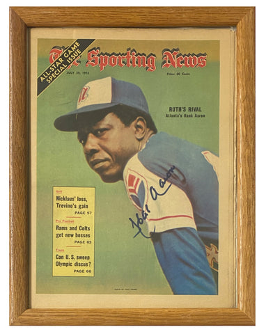 Hank Aaron Autographed Braves 7/29/72 The Sporting News Framed Magazine PSA/DNA