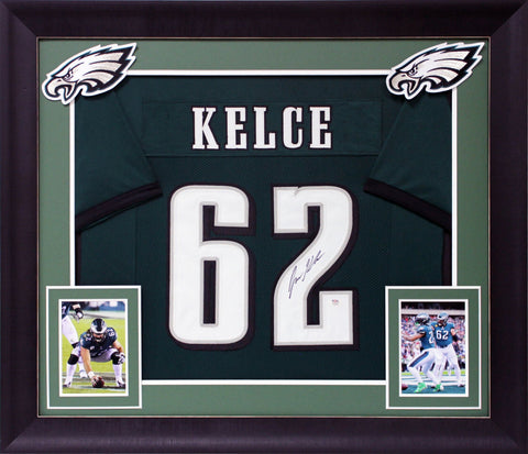 Jason Kelce Authentic Signed Green Pro Style Framed Jersey Autographed PSA Itp