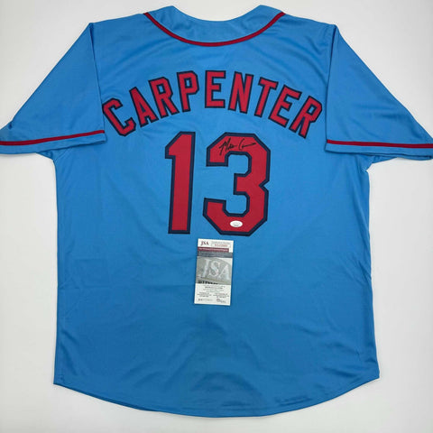 Autographed/Signed Matt Carpenter St. Louis Blue Baseball Jersey JSA COA