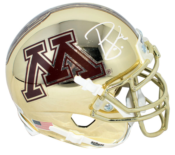 PJ FLECK AUTOGRAPHED MINNESOTA GOPHERS GOLD CHROME MINI HELMET BECKETT
