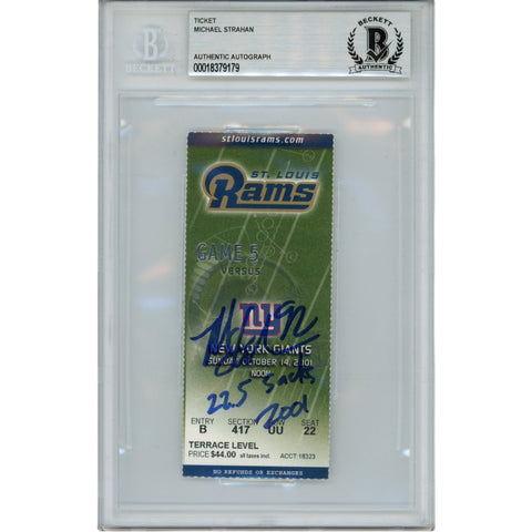 Michael Strahan Autographed New York Giants 2001 Ticket 22.5 Sacks Beckett 49825