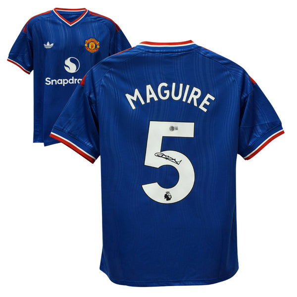Harry Maguire Signed Manchester Utd Away Soccer Jersey #5 with Beckett COA