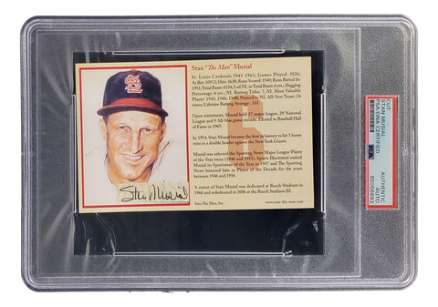 Stan Musial Signed In Black Slabbed 4x6 St. Louis Cardinals Postcard PSA/DNA