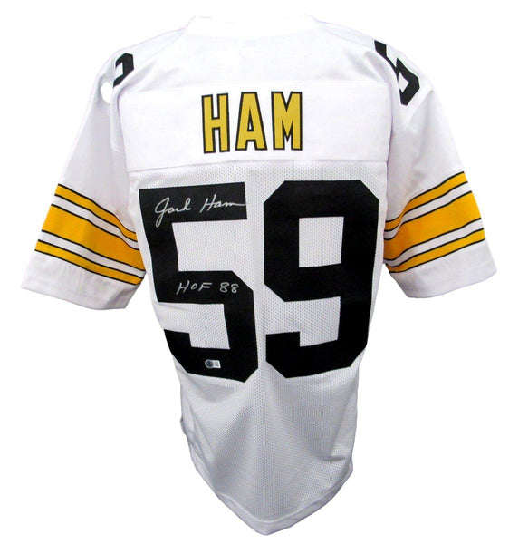 Jack Ham HOF Signed/Inscr White Steelers Custom Football Jersey Beckett 192383