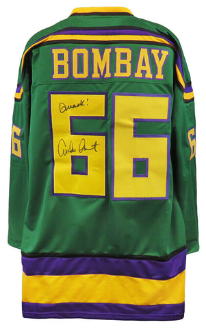 Emilio Estevez Signed Bombay Green Custom Hockey Jersey w/Quack - (SCHWARTZ COA)