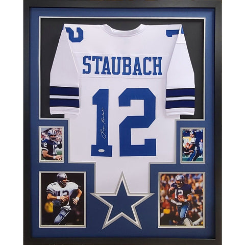 Roger Staubach Autographed Signed Framed White Dallas Cowboys Jersey JSA