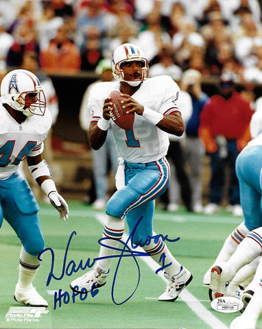 Warren Moon Autographed Houston Oilers 8x10 Photo W/ HOF 06 JSA Wittnessed