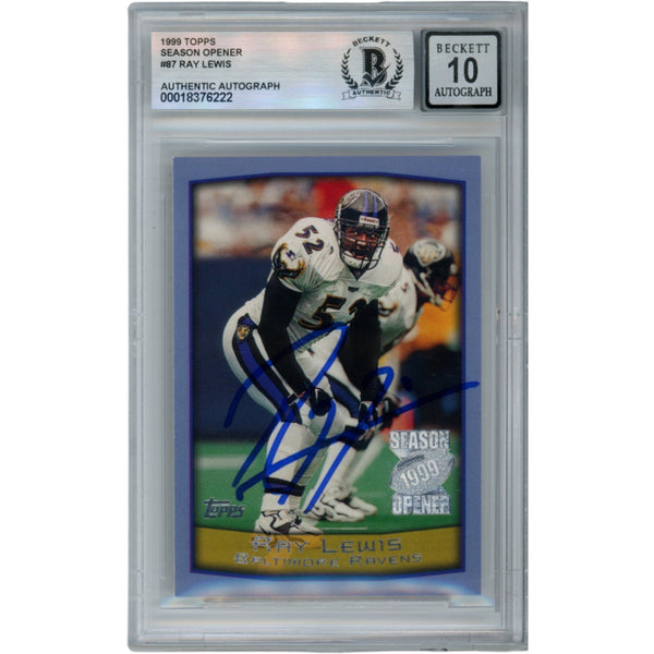 Ray Lewis Autographed 1999 Topps Season Opener #87 Trading Card Beckett 53024