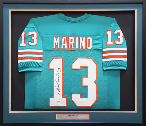 Miami Dolphins Dan Marino Autographed Framed Teal Jersey Beckett BAS #Y93316
