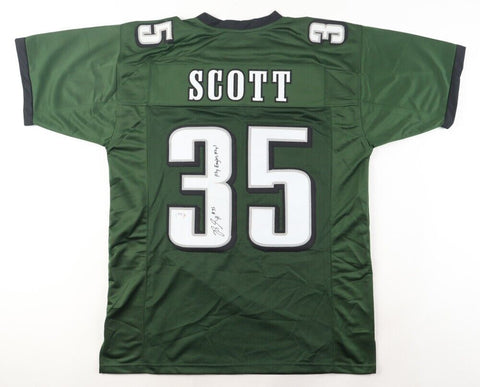 Boston Scott Signed Philadelphia Eagles Jersey Inscribd Fly Eagles Fly (PSA COA)