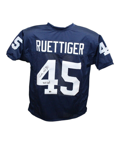 Rudy Ruettiger Autographed/Signed College Style Blue Jersey Insc. Beckett 41171