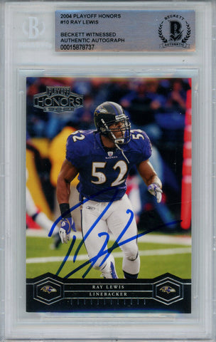 Ray Lewis Autographed 2004 Playoff Honors #10 Trading Card Beckett Slab 43381