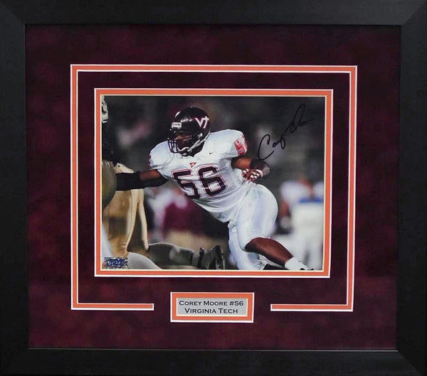 COREY MOORE AUTOGRAPHED VIRGINIA TECH HOKIES 8x10 FRAMED PHOTO COA