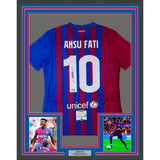 Framed Autographed/Signed Ansu Fati 35x39 FC Barcelona Blue Jersey BAS COA