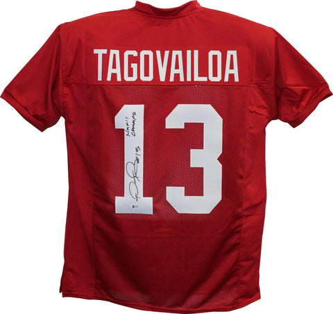 Tua Tagovailoa Autographed/Signed College Style Red XL Jersey Champs BAS 26534