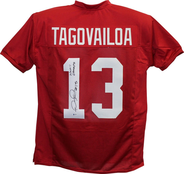 Tua Tagovailoa Autographed/Signed College Style Red XL Jersey Champs BAS 26534