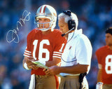JOE MONTANA AUTOGRAPHED FRAMED 16X20 PHOTO 49ERS WITH BILL WALSH BECKETT 202398