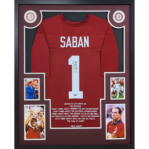 Nick Saban Stat Autographed Signed Framed Alabama Process Jersey BECKETT
