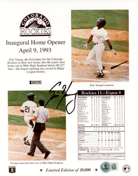 Eric Young Autographed/Signed Colorado Rockies 8x10 Photo Beckett 57728
