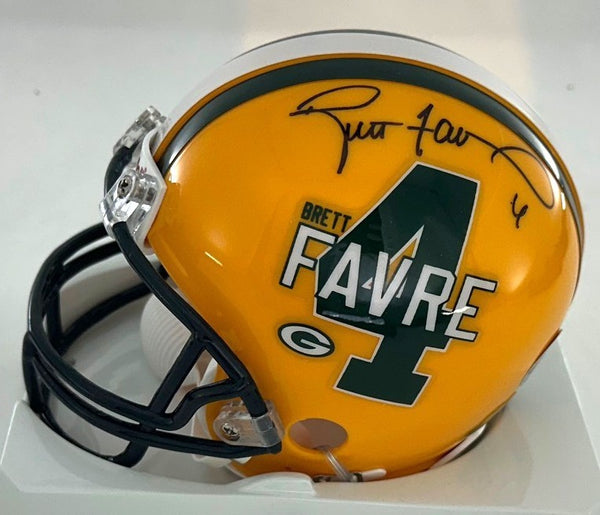 Packers Hall of Famer BRETT FAVRE Signed Riddell VSR4 #4 LOGO Mini Helmet AUTO