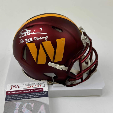 Autographed/Signed Joe Theismann INSC Washington Commanders Mini Helmet JSA COA