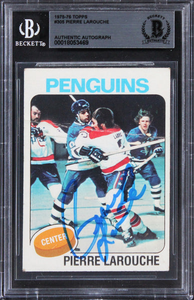 Penguins Pierre LaRouche Authentic Signed 1975 Topps #305 Card BAS Slabbed