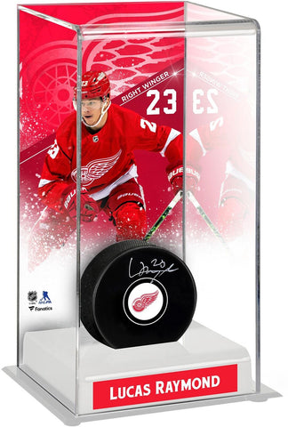 Lucas Raymond Detroit Red Wings Deluxe Tall Hockey Puck Case